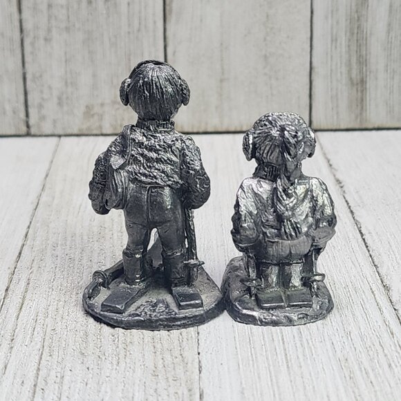 Vintage Ricker Bartlett Pewter Figurines Boy and Girl Skiing 1980's SET - Picture 4 of 9